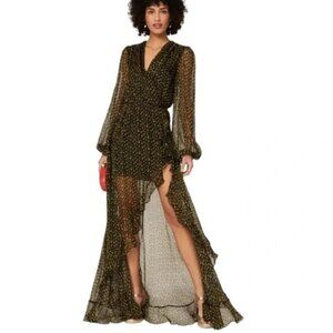 CAROLINE CONSTAS | Vivian Winter Rose Sheer Silk Maxi Dress Sz M